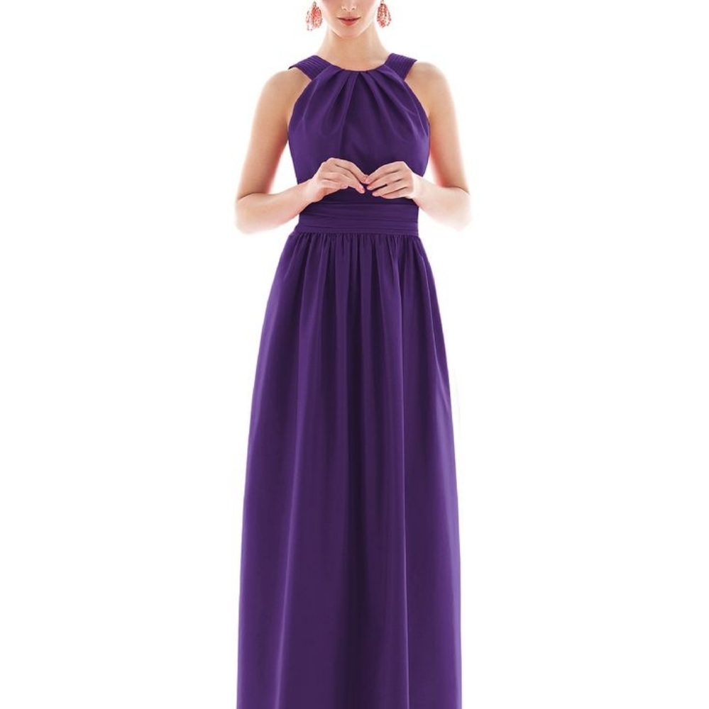 Floor length plum halter dupioni gown- Brand new